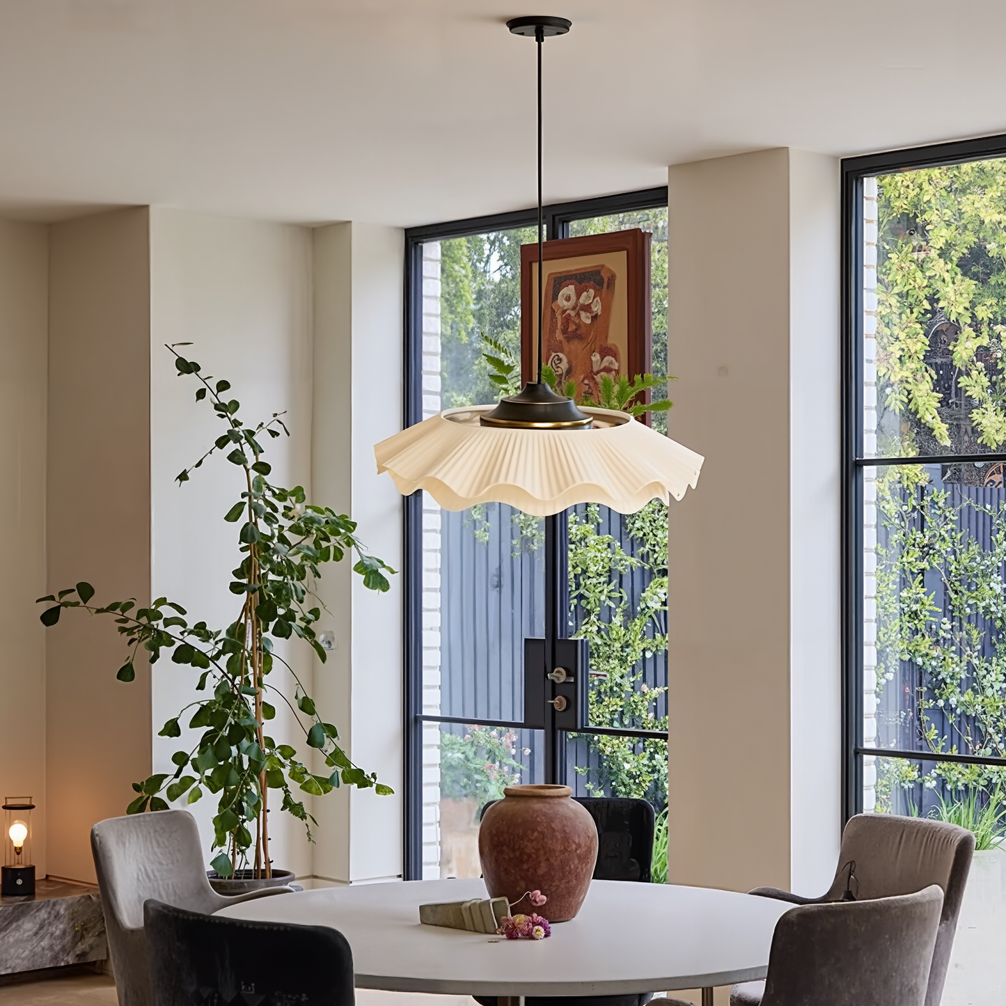Two-Tier Pleated Lotus Pendant Light