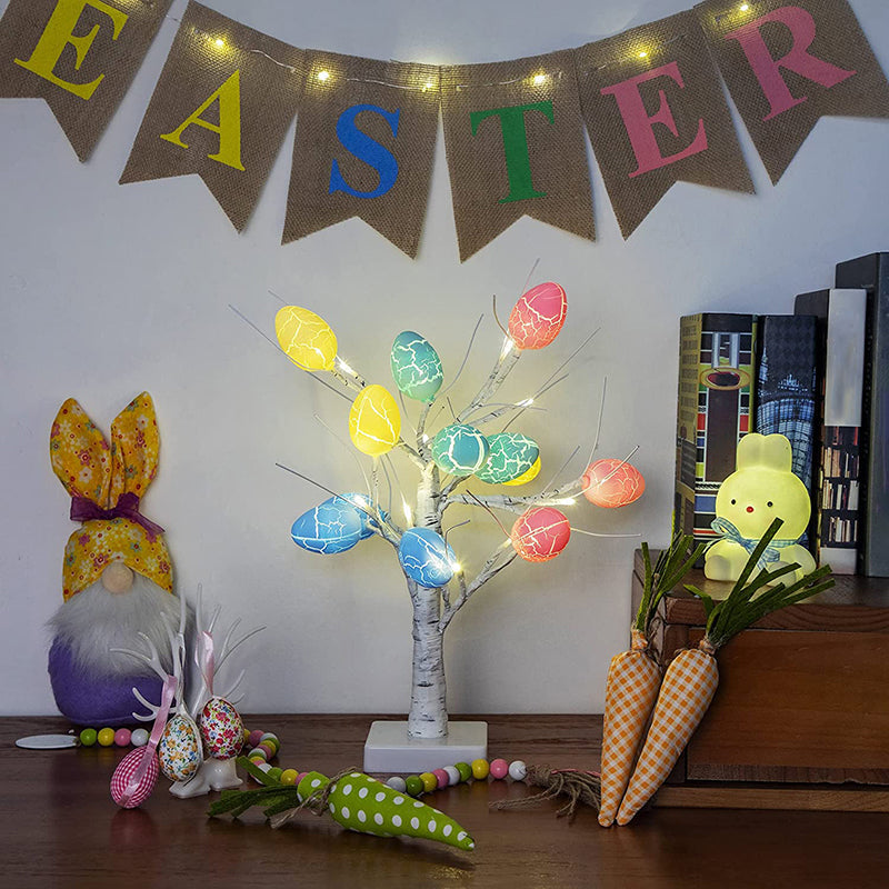 Lighted Birch Tree with Egg Ornaments