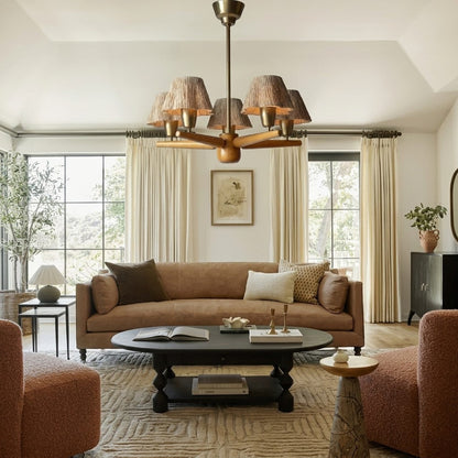 Solid Wood and Brass 5-Light Chandelier