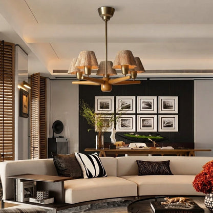 Solid Wood and Brass 5-Light Chandelier
