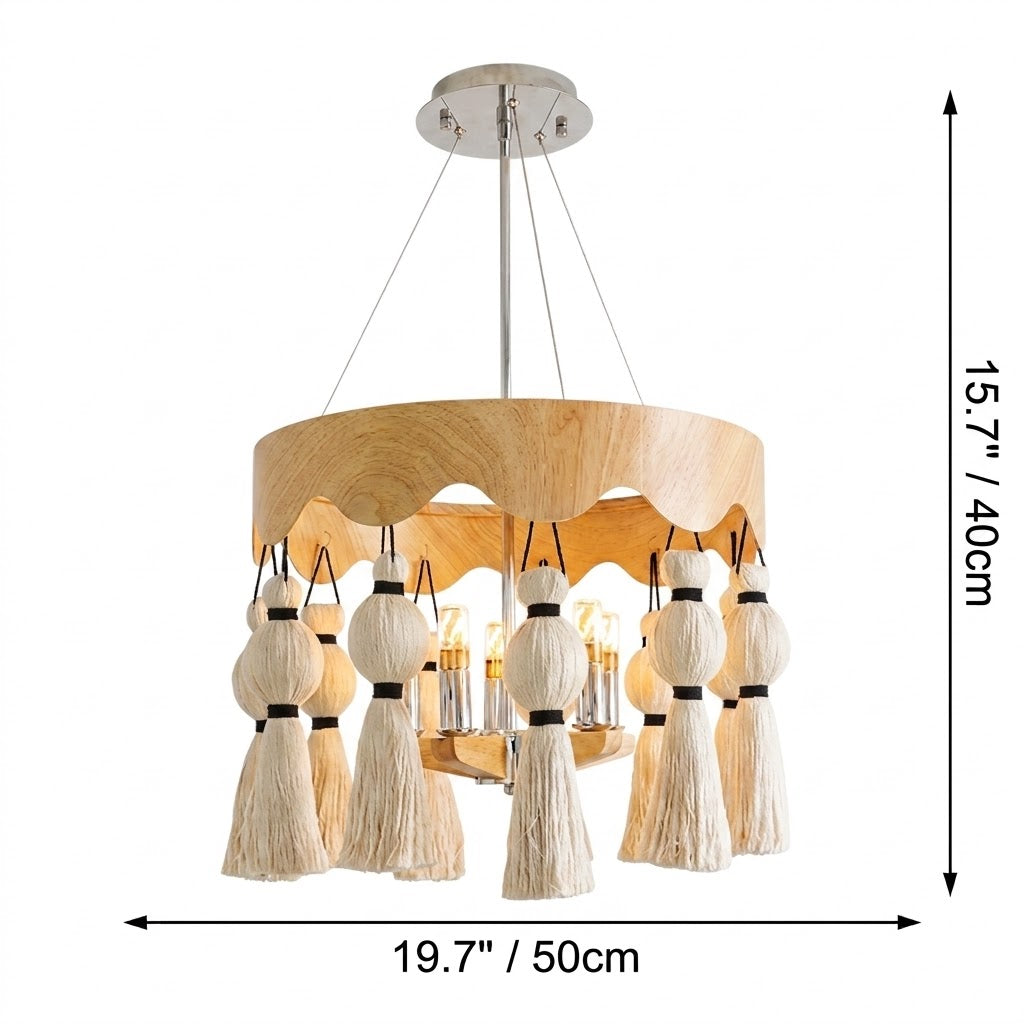 Wood-Effect Tassel Chandelier, 6 Light
