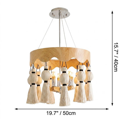 Wood-Effect Tassel Chandelier, 6 Light