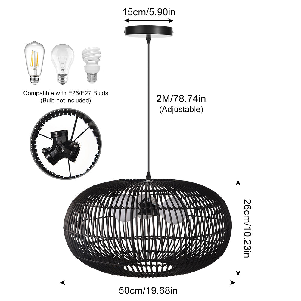 3-Light Oval Black Rattan Nest Pendant