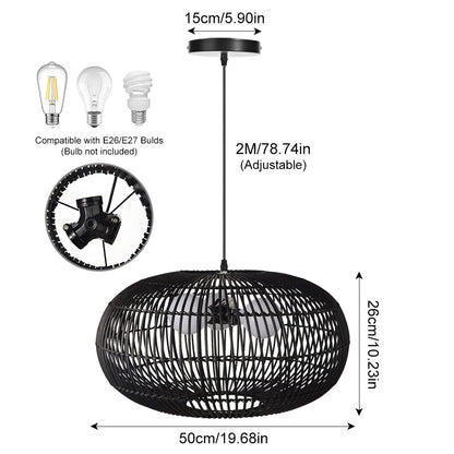 3-Light Oval Black Rattan Nest Pendant