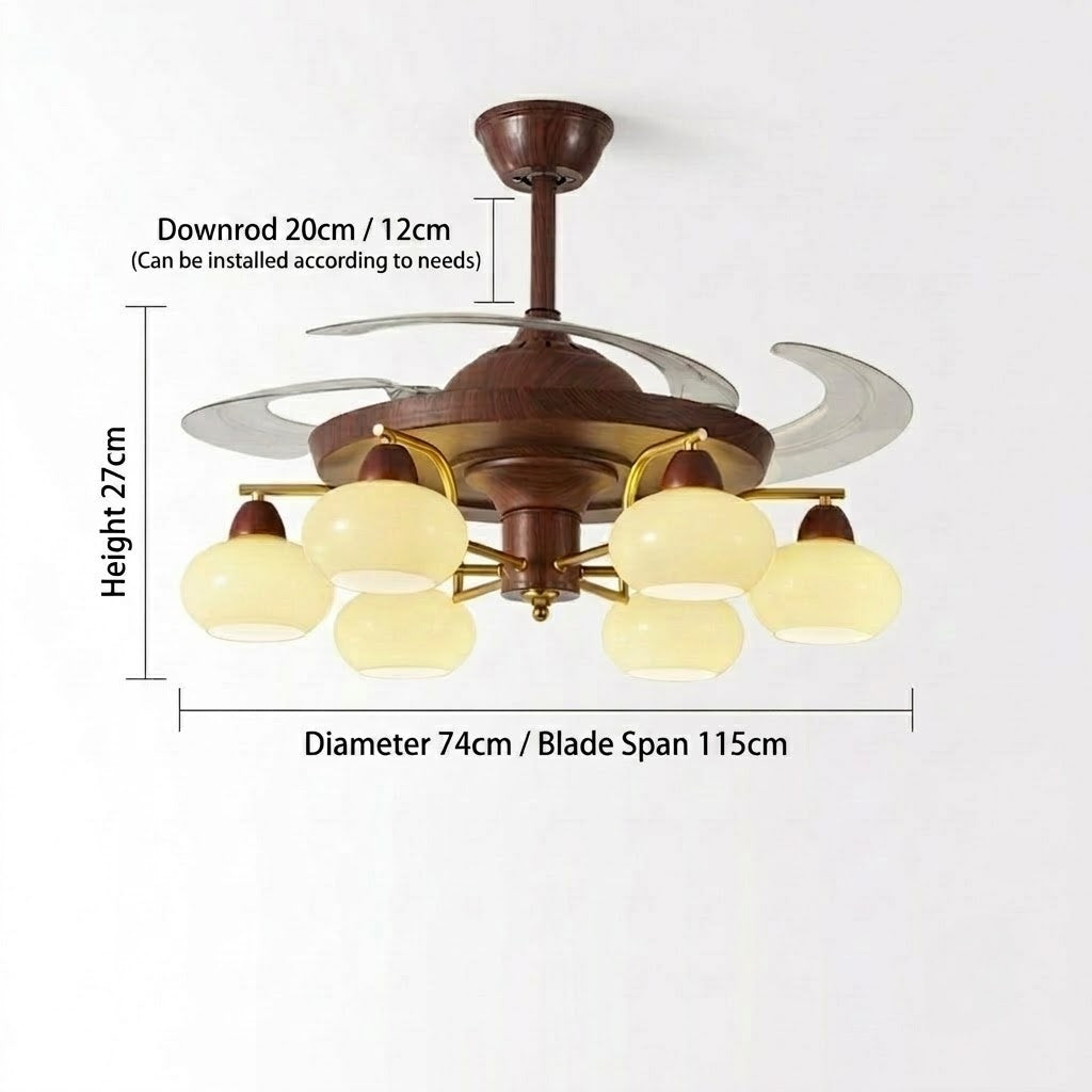 Walnut Retractable Ceiling Fan Light