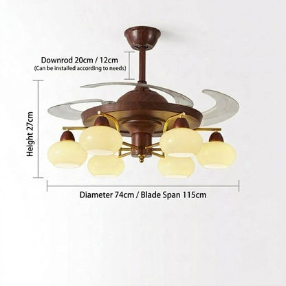 Walnut Retractable Ceiling Fan Light