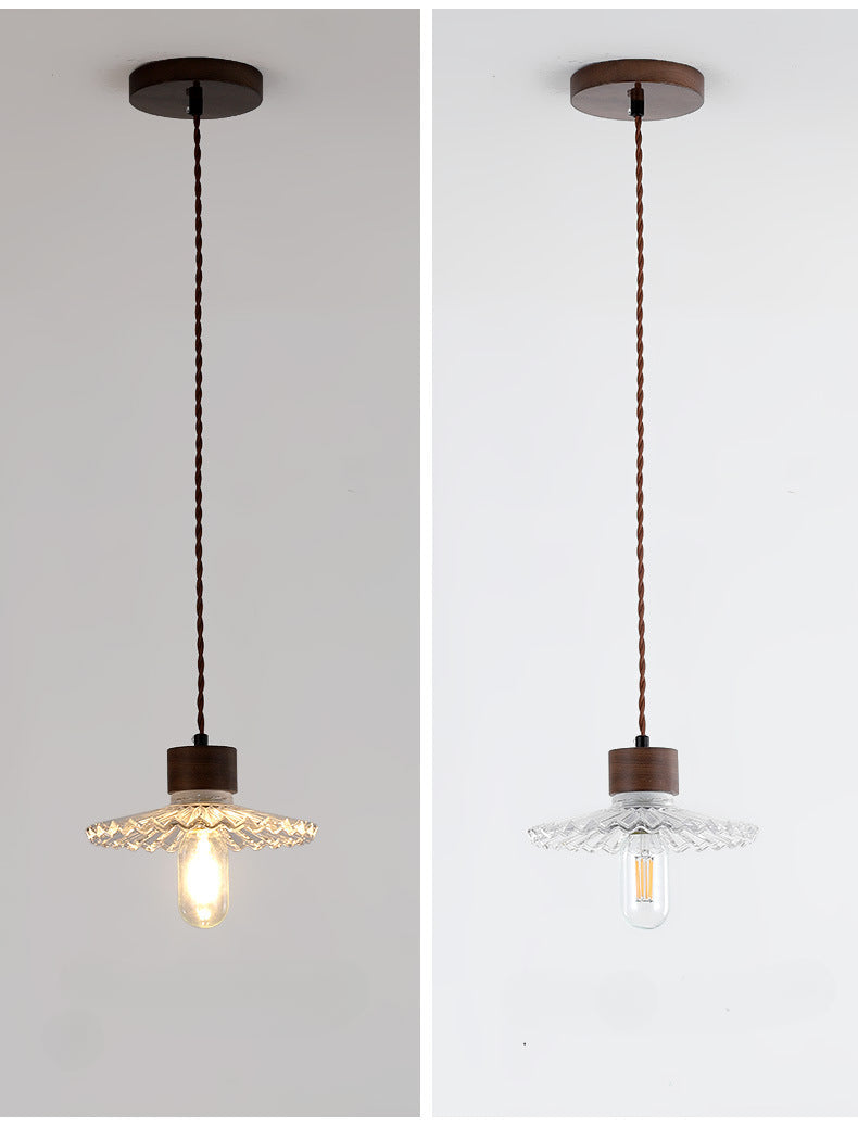 Walnut Wood and Glass Bedroom Pendant