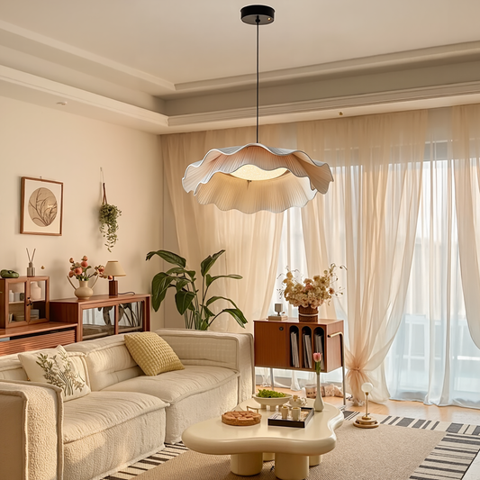 Two-Tier Pleated Lotus Pendant Light
