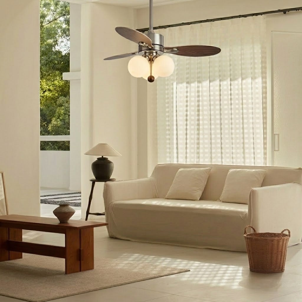 Wooden Blade Fan with Glass Shades