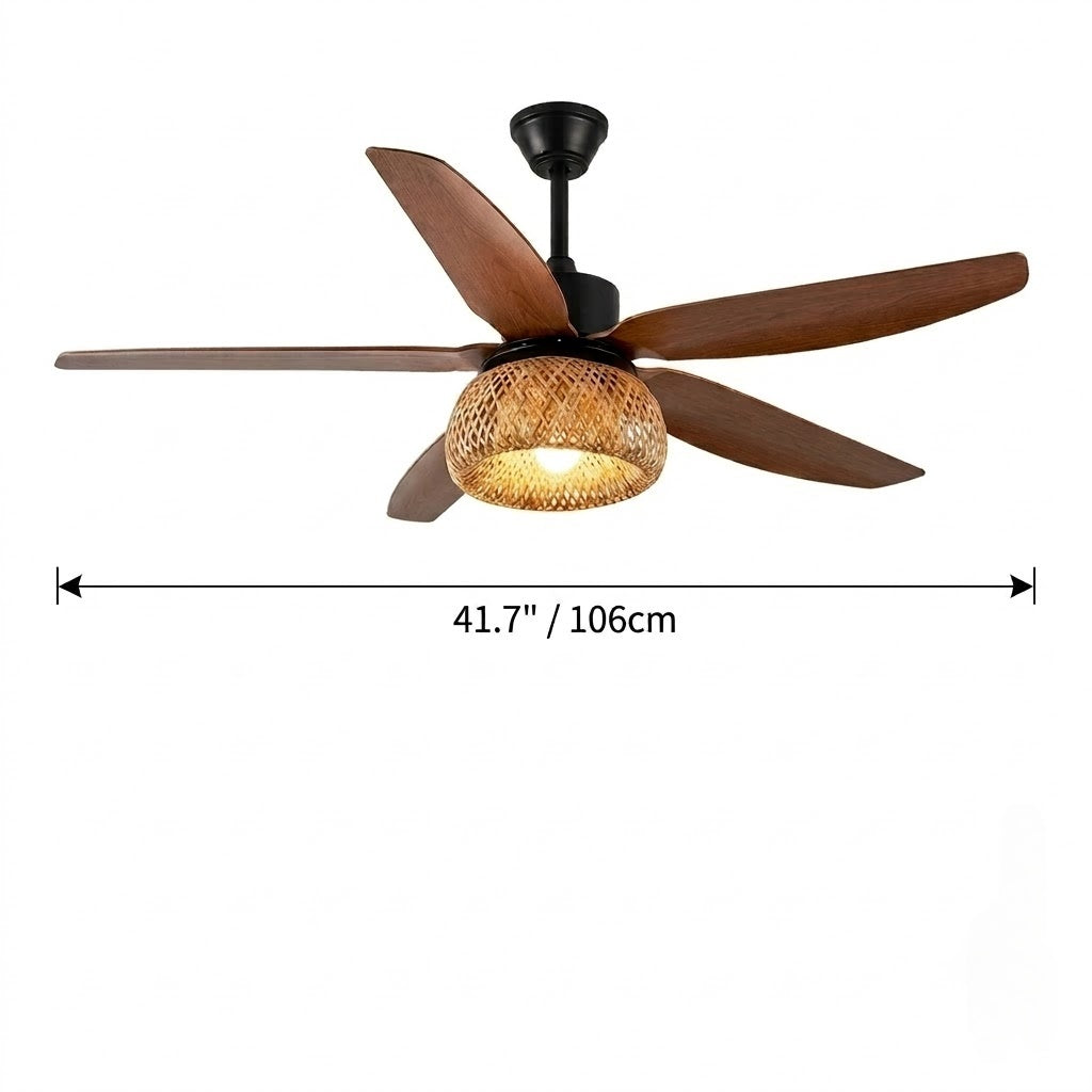 Rattan Dome Shade Ceiling Fan Light