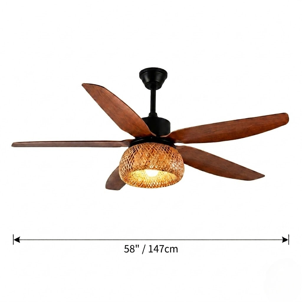 Rattan Dome Shade Ceiling Fan Light