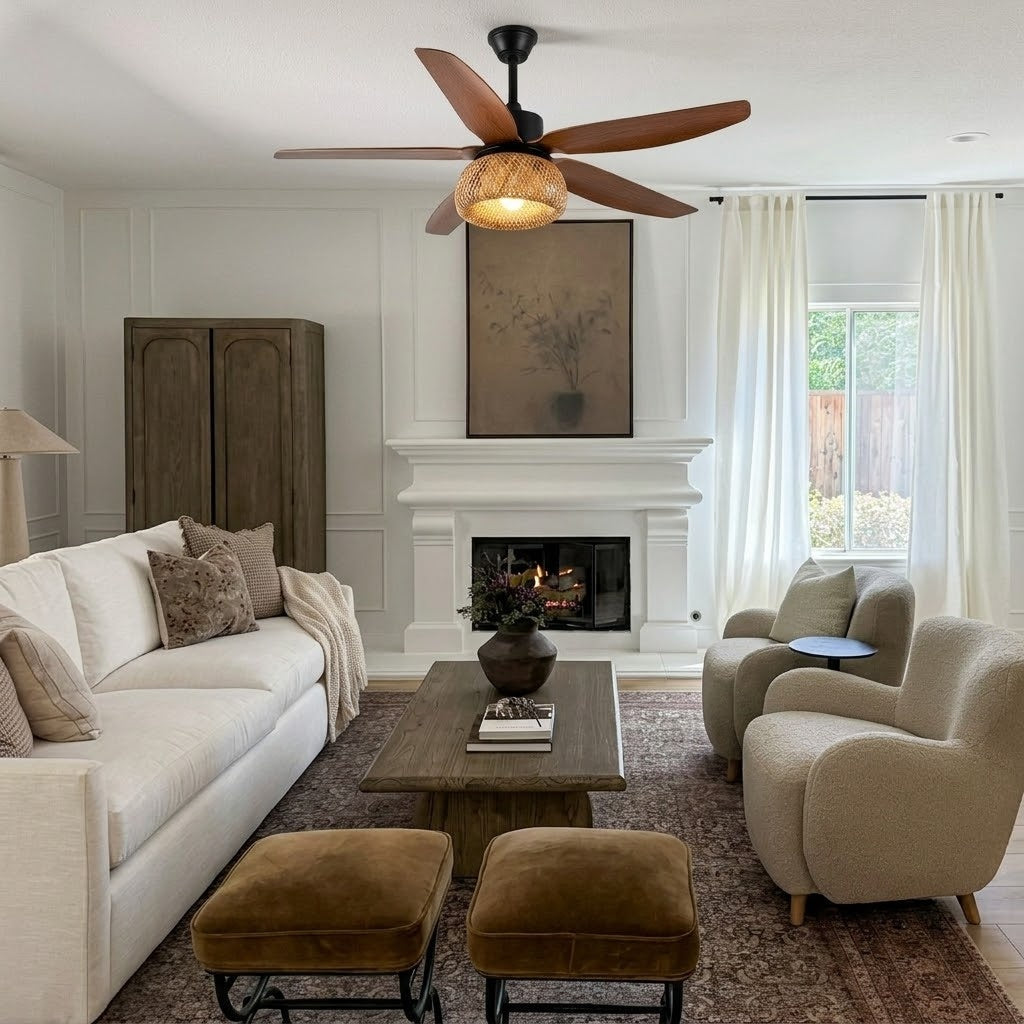 Rattan Dome Shade Ceiling Fan Light