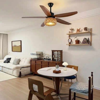 Rattan Dome Shade Ceiling Fan Light