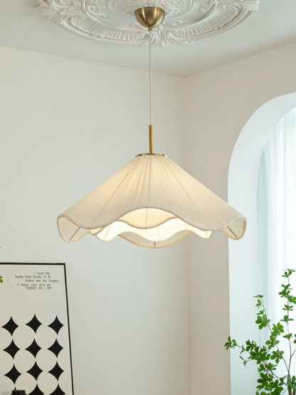 Beige Fabric Circular Pendant Light
