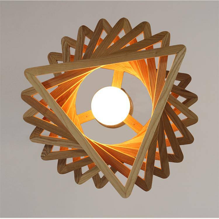 Spiral Wood Triangle Pendant Light