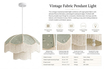 Sage Green Floral Fringe Pendant Light