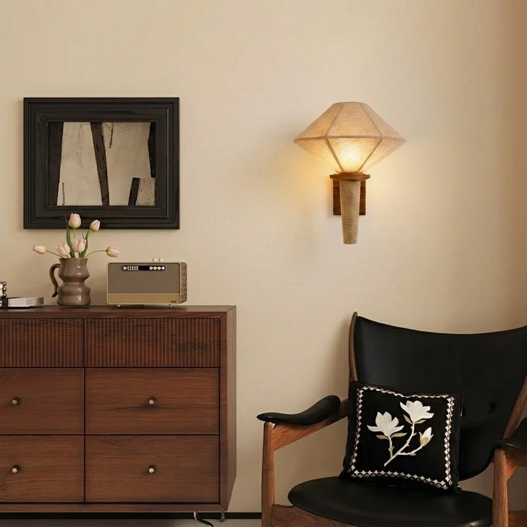 Wood and Fabric Japandi Wall Sconce