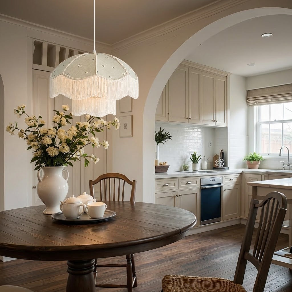 Sage Green Floral Fringe Pendant Light