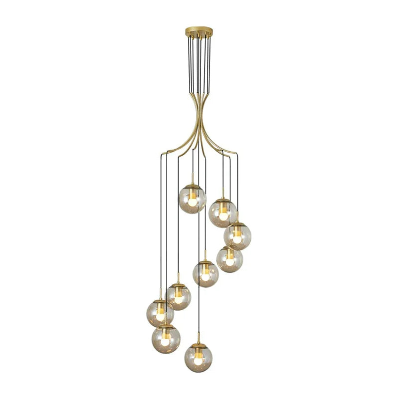 Spiral Amber Glass Globe Staircase Chandelier