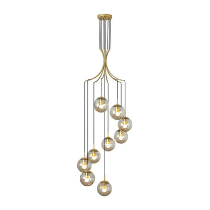 Spiral Amber Glass Globe Staircase Chandelier