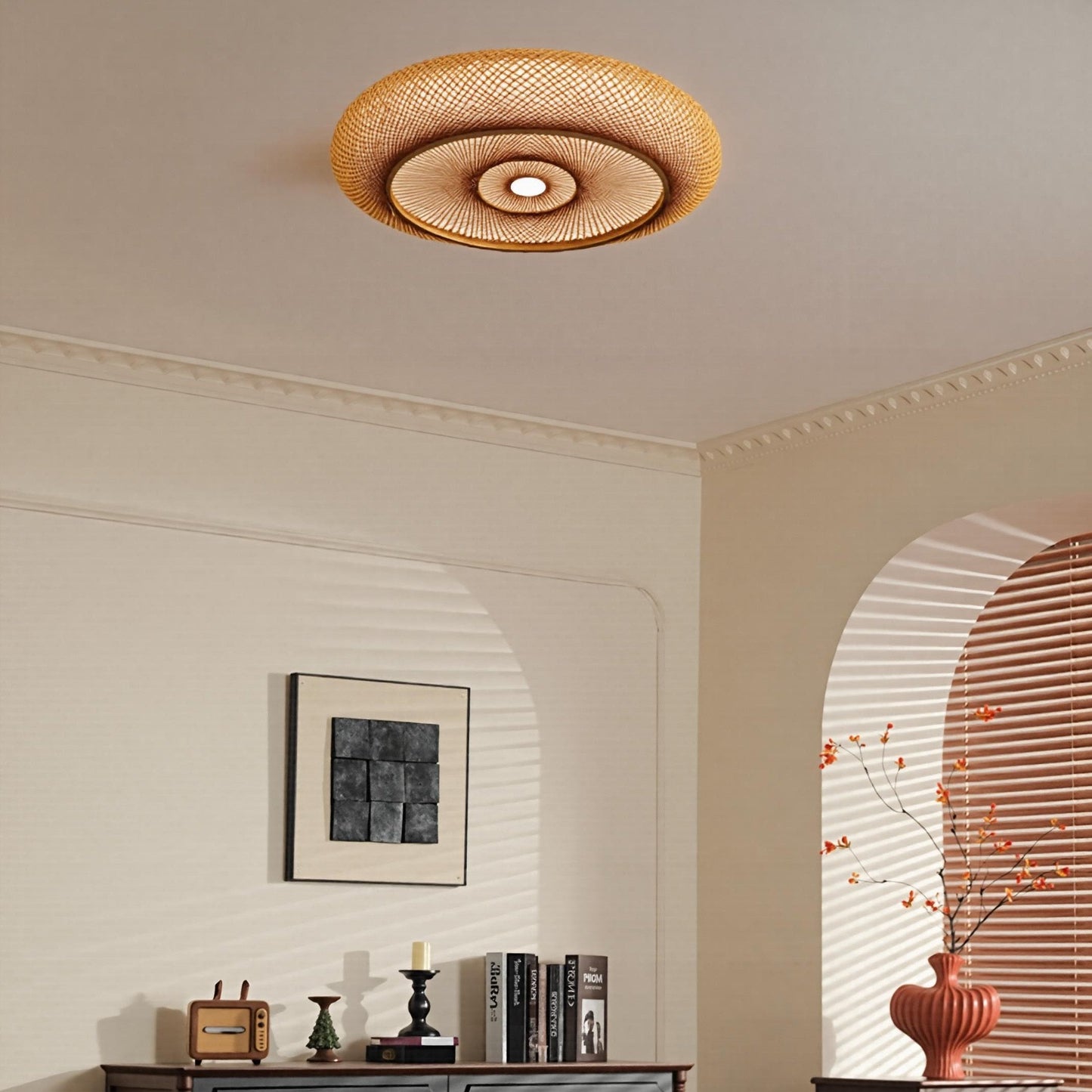 Hand-Woven Bamboo Saucer Flush Mount