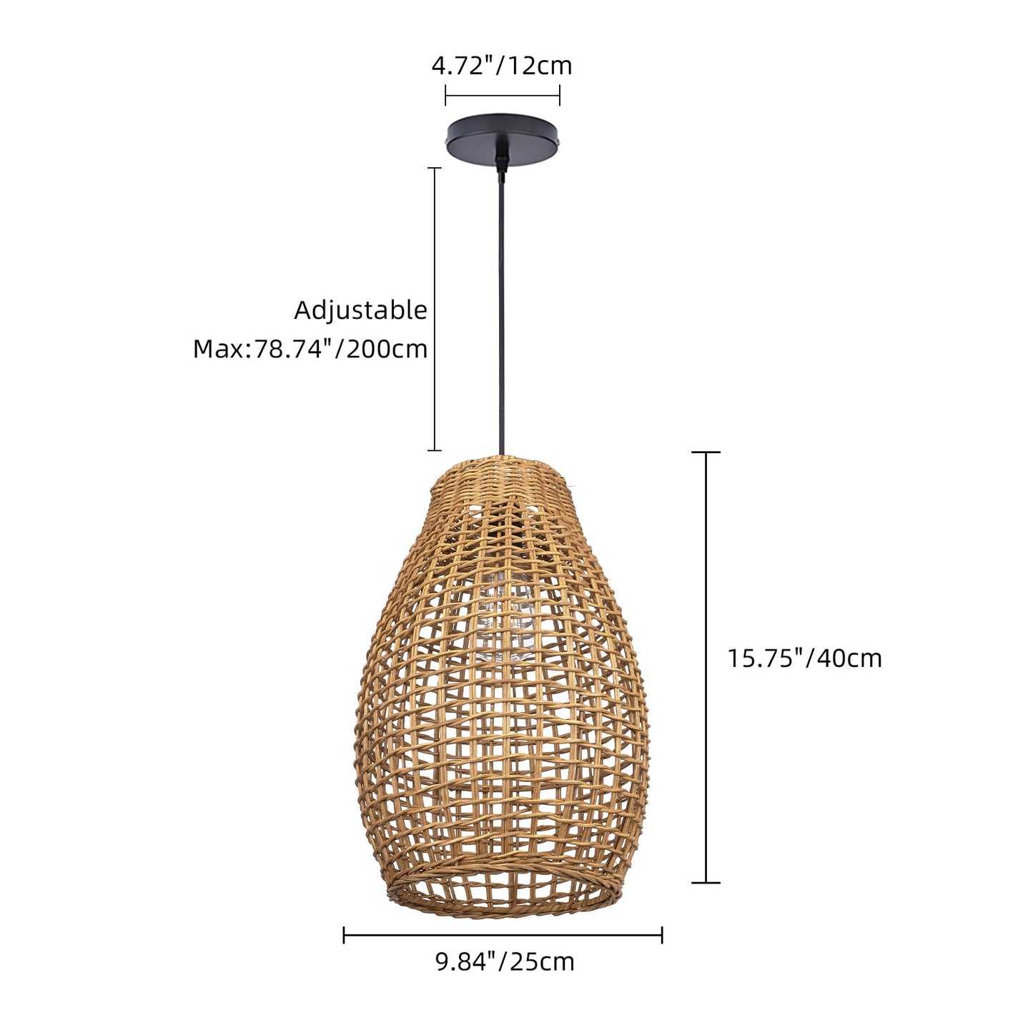 Hand-Woven Rattan Teardrop Pendant