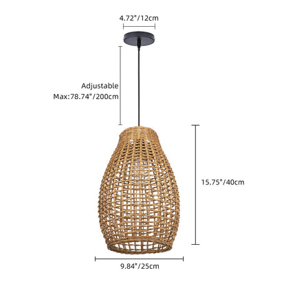 Hand-Woven Rattan Teardrop Pendant