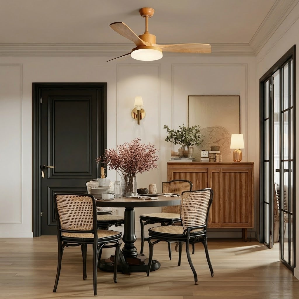 Natural Wood Finish LED Ceiling Fan