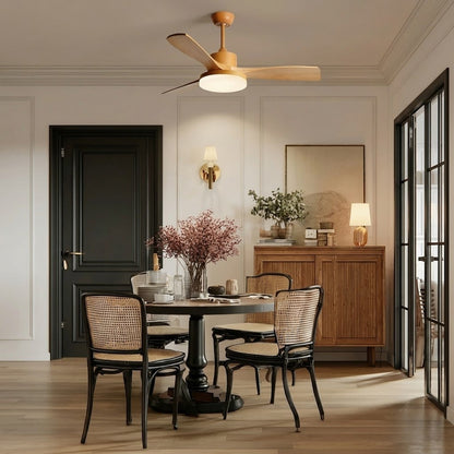 Natural Wood Finish LED Ceiling Fan