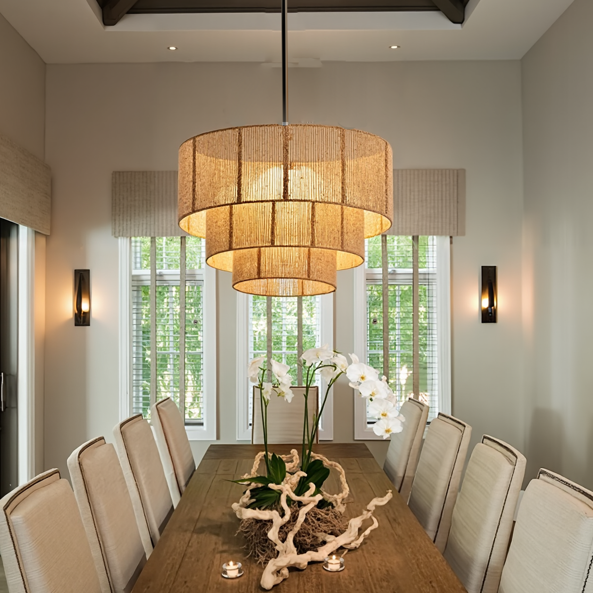 Three-Tier Jute Rope Drum Chandelier