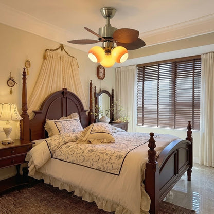 Palm Leaf Ceiling Fan with Amber Glass