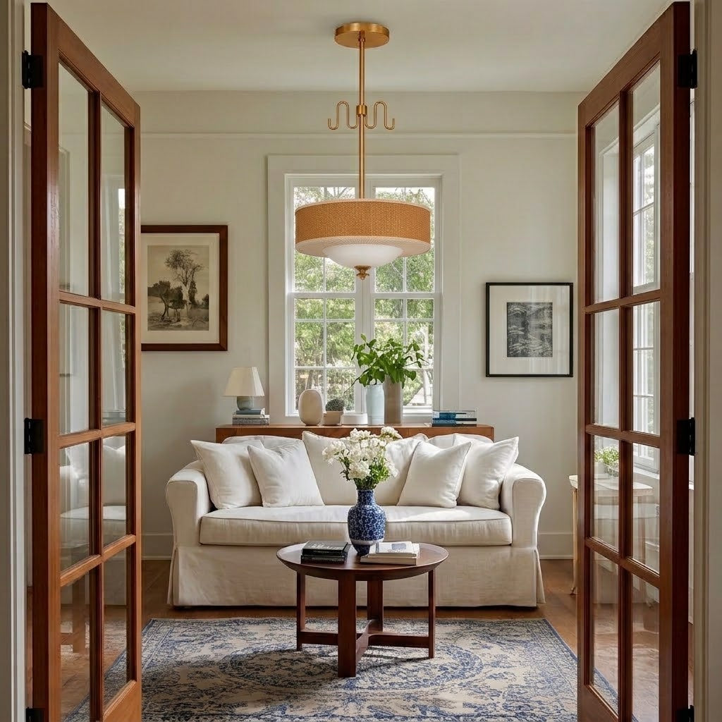 Rattan and Brass Pendant Light