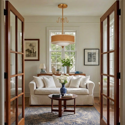Rattan and Brass Pendant Light