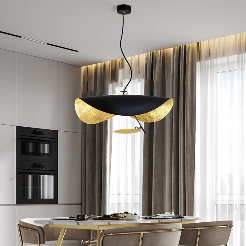 UFO Pendant Light in Black or White with Brass