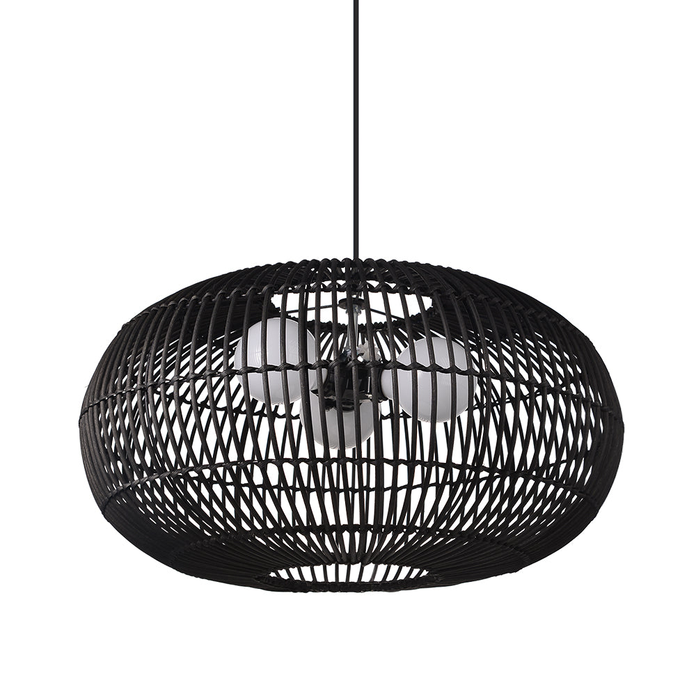 3-Light Oval Black Rattan Nest Pendant