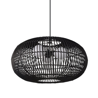 3-Light Oval Black Rattan Nest Pendant