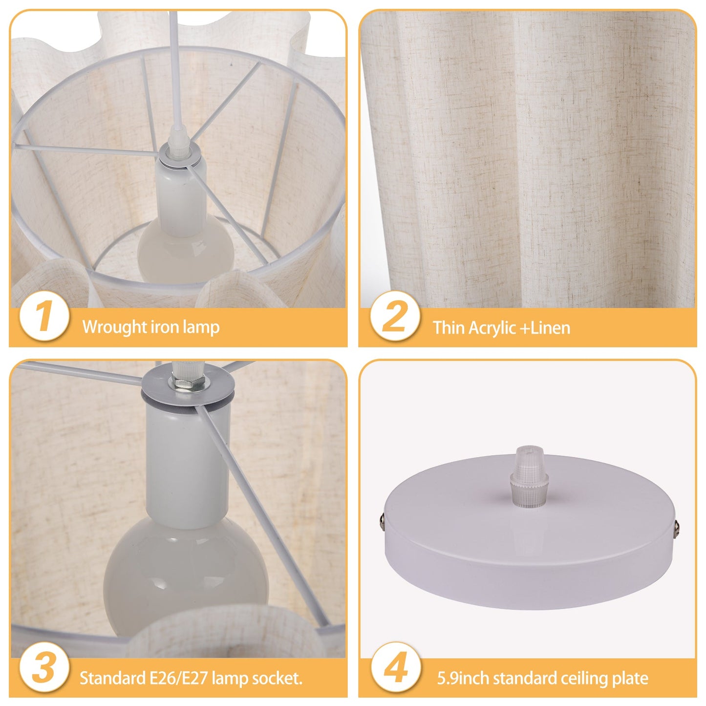 Wavy Ruffled Linen Drum Pendant