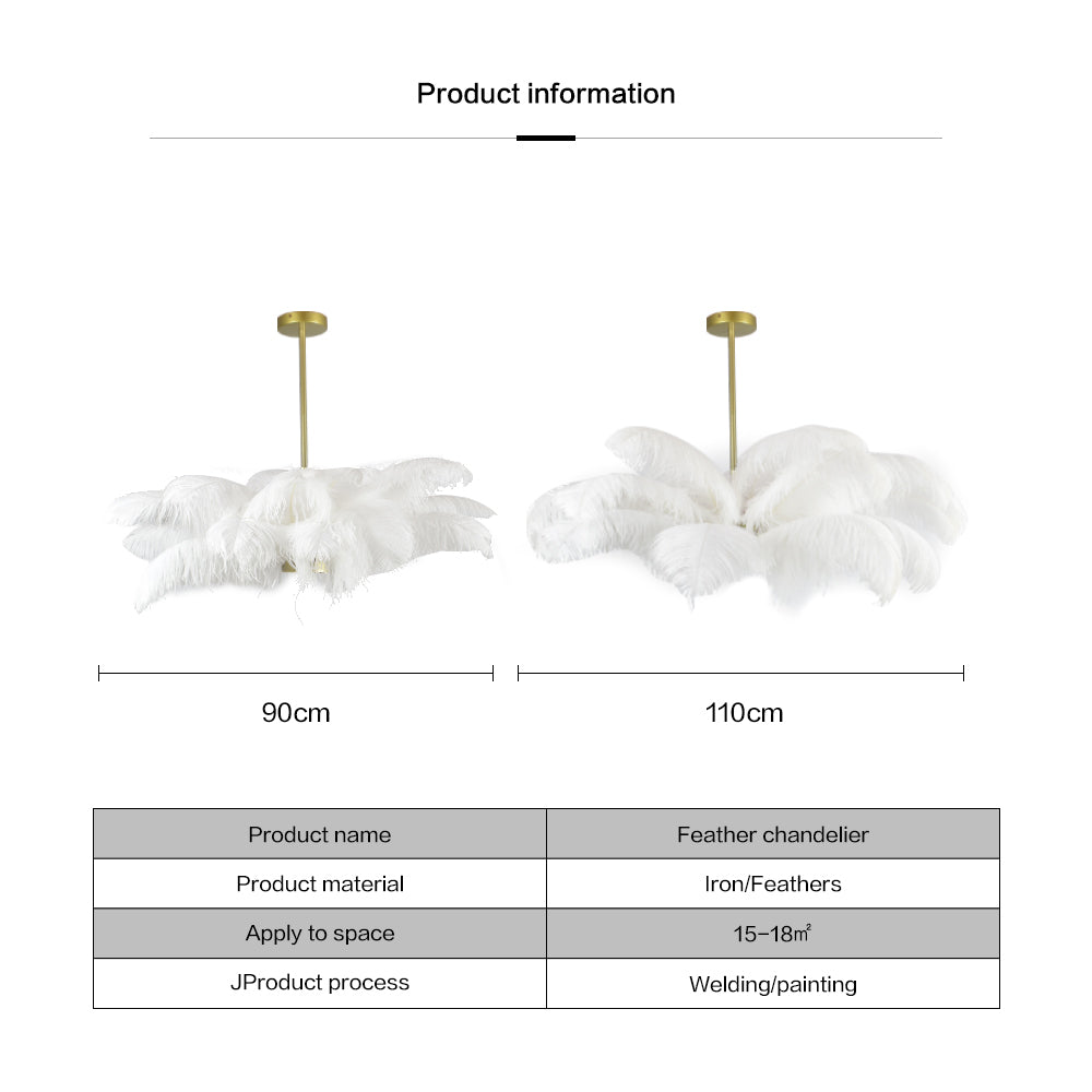 Ostrich Feather Chandelier in Gold