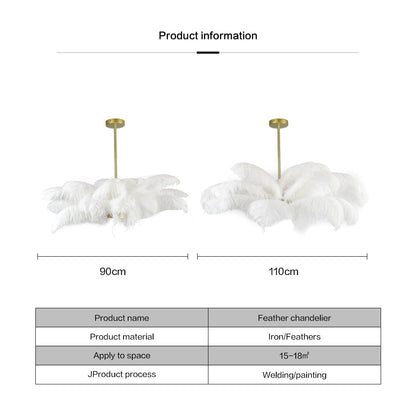 Ostrich Feather Chandelier in Gold