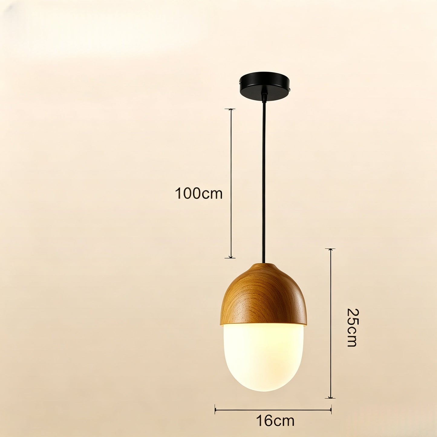 Acorn Wood-Grain Frosted Glass Pendant