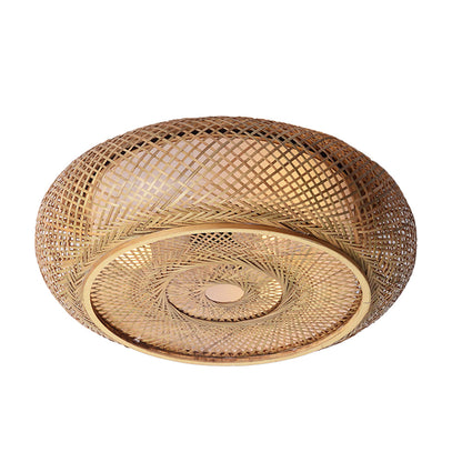 Hand-Woven Bamboo Saucer Flush Mount