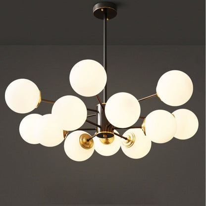 Dual-Tier Globe Chandelier in Black and Gold