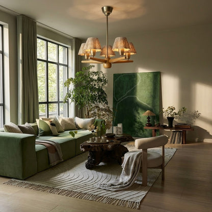 Solid Wood and Brass 5-Light Chandelier