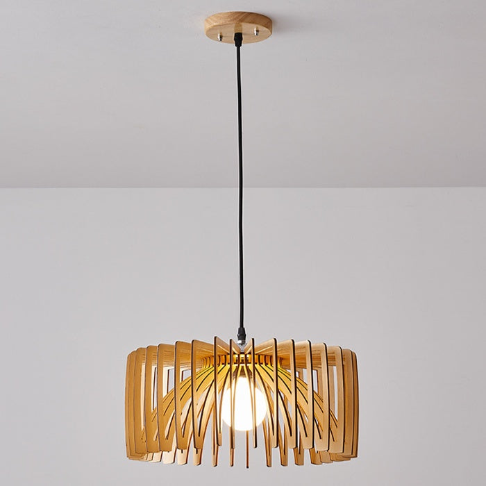Wooden Slat Sculptural Pendant Light