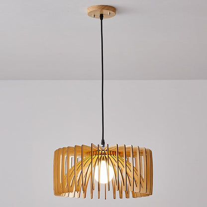 Wooden Slat Sculptural Pendant Light
