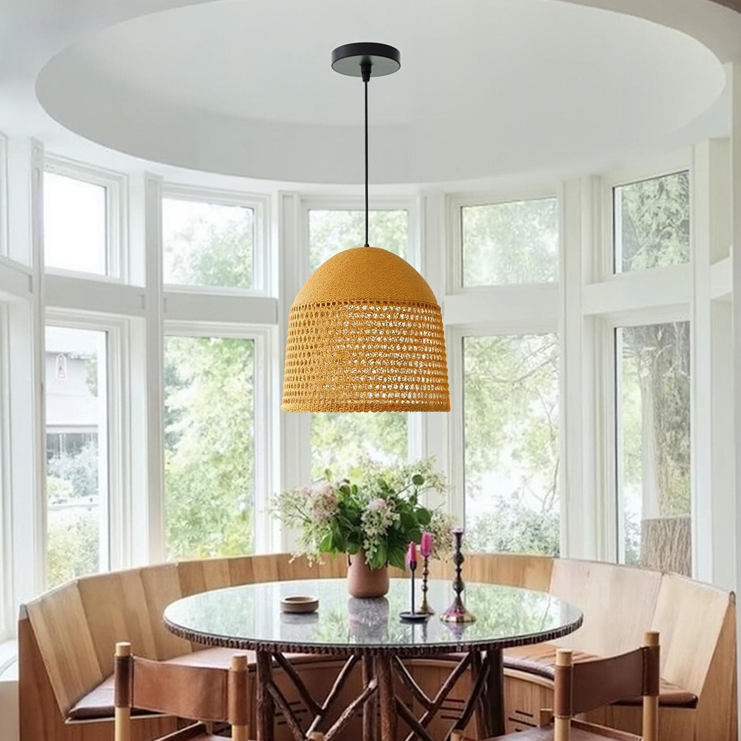 Open-Weave Straw Dome Pendant Light