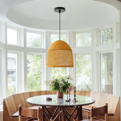 Open-Weave Straw Dome Pendant Light