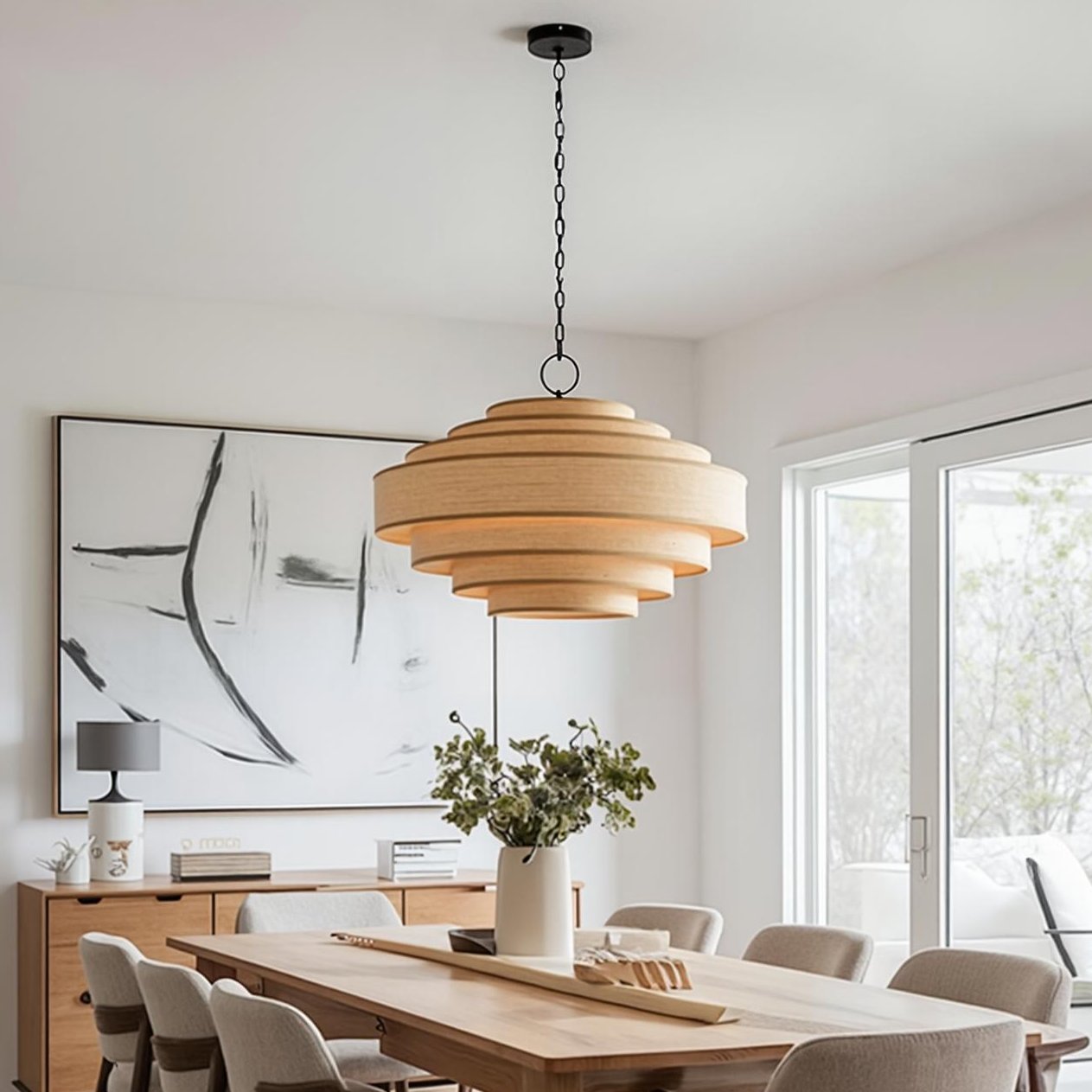 Tiered Wood Veneer Pagoda Chandelier