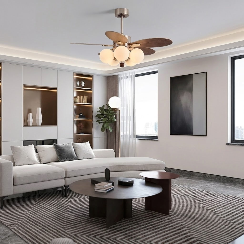 Wooden Blade Fan with Glass Shades