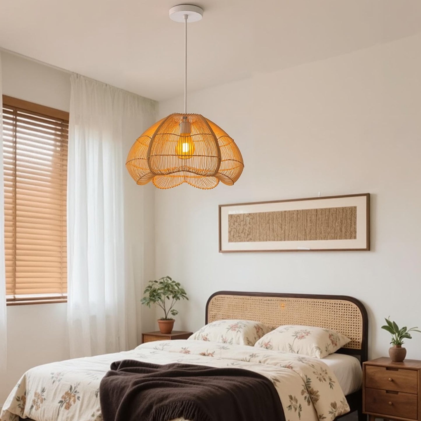 Rattan Scalloped Fluted Dome Pendant